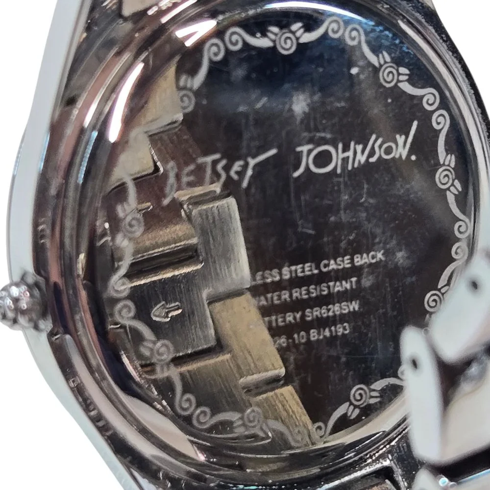 Betsey Johnson Women's Watch Silvertone with Crystal Accents Working Battery